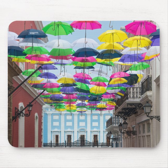 Umbrellas Above San Juan Streets and Mansion Mouse Pad (Front)
