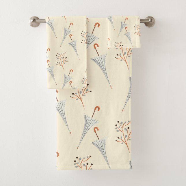 Umbrellas and Autumn Foliage  Bath Towel Set (Insitu)