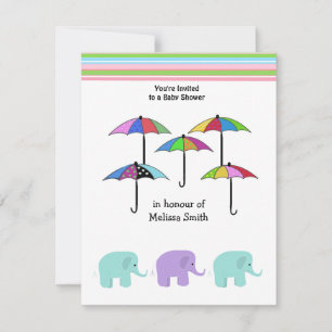 Umbrellas and Elephants Baby Shower Invitation