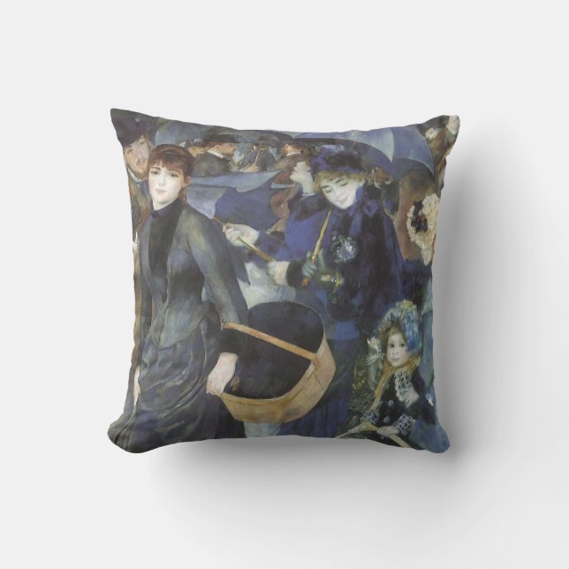 Umbrellas by Pierre Renoir, Vintage Impressionism Throw Pillow (Front)