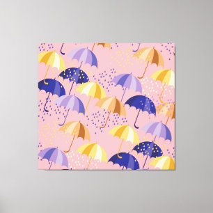 Umbrellas, drops, colourful seamless motif. canvas print