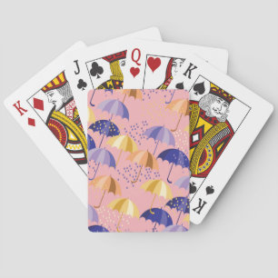 Umbrellas, drops, colourful seamless motif. playing cards