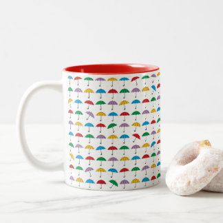 Umbrellas in Rain Two-Tone Coffee Mug
