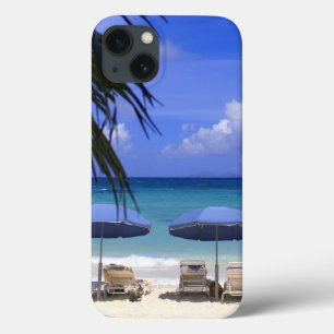 umbrellas on beach, St. Maarten, Caribbean iPhone 13 Case