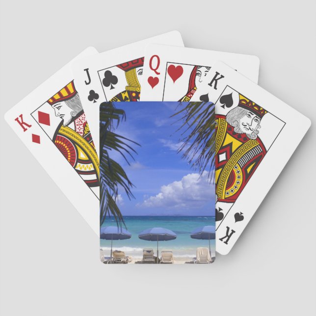 umbrellas on beach, St. Maarten, Caribbean Playing Cards (Back)