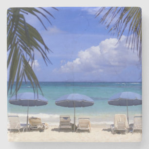 umbrellas on beach, St. Maarten, Caribbean Stone Coaster