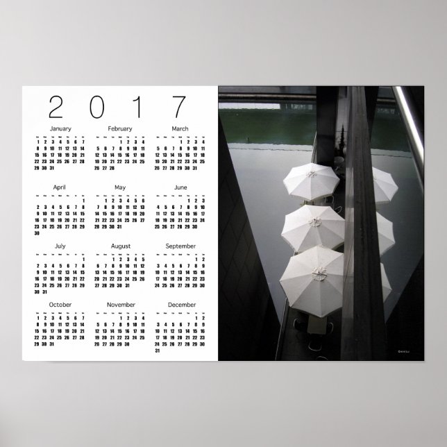 Umbrellas Paris White Calendar Poster 2017 (Front)