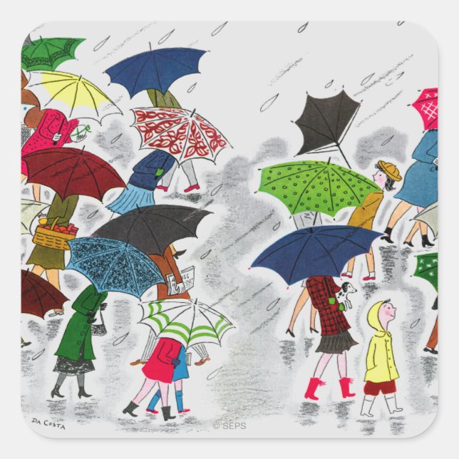 Umbrellas Square Sticker (Front)
