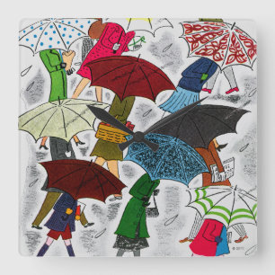 Umbrellas Square Wall Clock