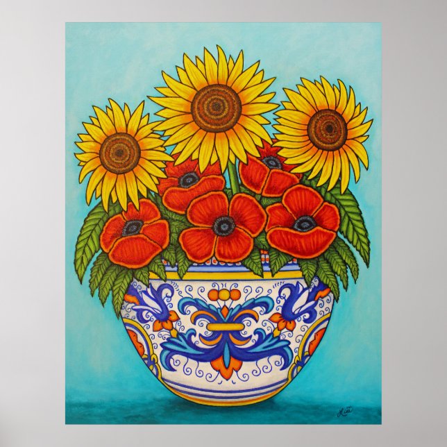 Umbria Bouquet Poppy Sunflower Poster Print (Front)