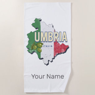 Umbria Italy Retro Region Map Vintage Souvenir Beach Towel