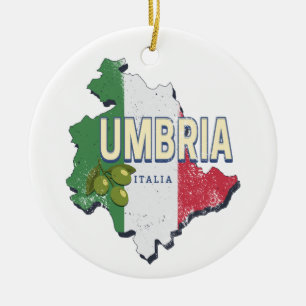 Umbria Italy Retro Region Map Vintage Souvenir Ceramic Ornament