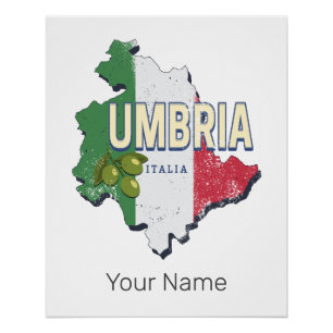 Umbria Italy Retro Region Map Vintage Souvenir Poster