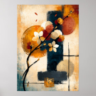 Ume Blossom Branch Abstract Wall Art in Japanese