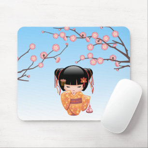 Ume Kokeshi Doll - Japanese Geisha Girl Blue Mouse Pad