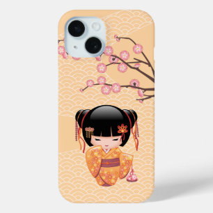 Ume Kokeshi Doll - Japanese Peach Geisha Girl iPhone 15 Case