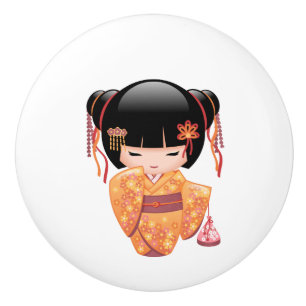 Ume Kokeshi Doll - Japanese Peach Geisha Girl Ceramic Knob