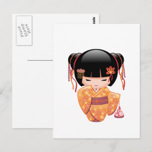 Ume Kokeshi Doll - Japanese Peach Geisha Girl Postcard