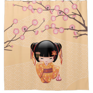 Ume Kokeshi Doll Japanese Peach Geisha Girl Yellow