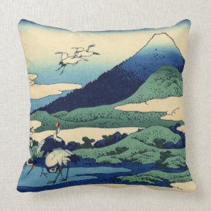 Umegawa in Sagami Province Cranes and Mount Fuji Throw Pillow