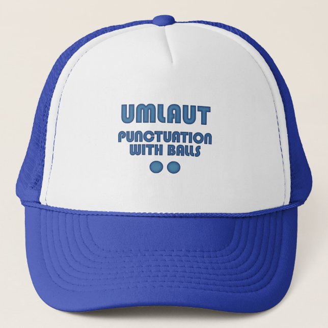 Umlaut Balls (Blue) Trucker Hat (Front)