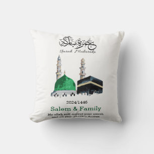 umrah mubarak, عمرة مبارك throw pillow