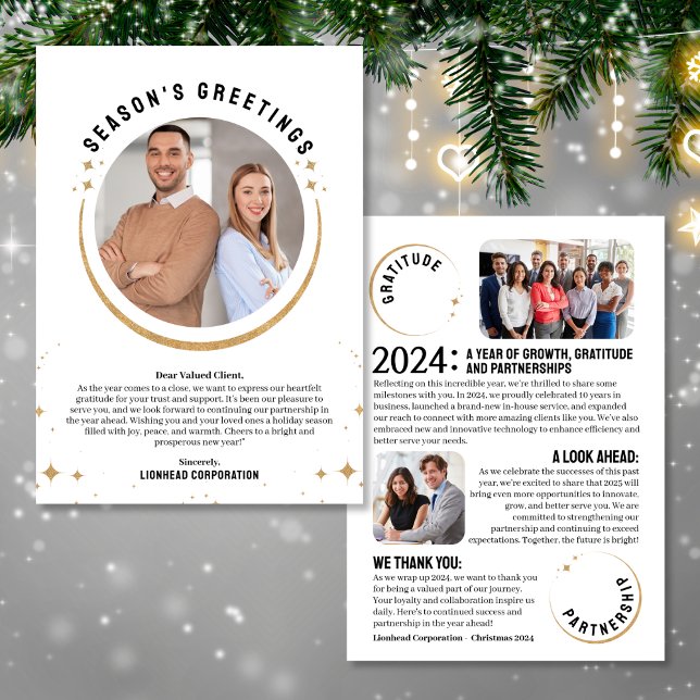 Un an de révision de la carte de Noël d'affaires (Send your clients a unique Christmas card with this Year In Review holiday card)