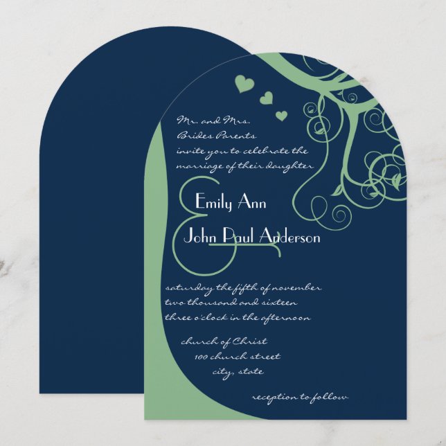 Un arbre vert souffle sur la Faire-part de mariage (Devant / Derrière)