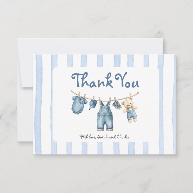 Un Baby shower bébé bleu Jean Carte de remerciemen (Devant)