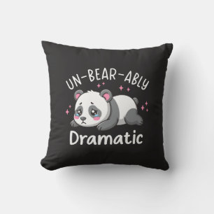 Un-bear-ably Dramatic - Cute Sad Panda Pun Design Throw Pillow
