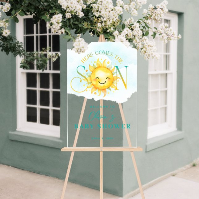 Un beau soleil, voilà le Baby shower du Fils (Cute Sunshine Here Comes the Son Baby Shower Acrylic Sign)