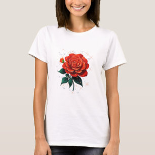 Un beau T-shirt aux fleurs rouges