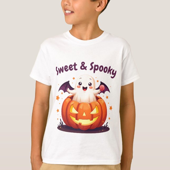 Un beau t-shirt design citrouille halloween fantôm (Devant)