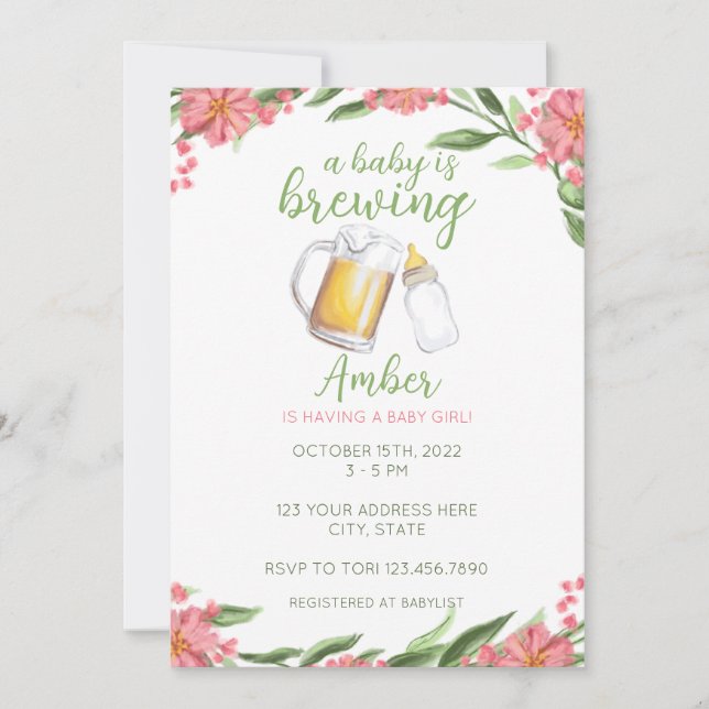 Un bébé brasse Baby shower Invitation fille (Devant)