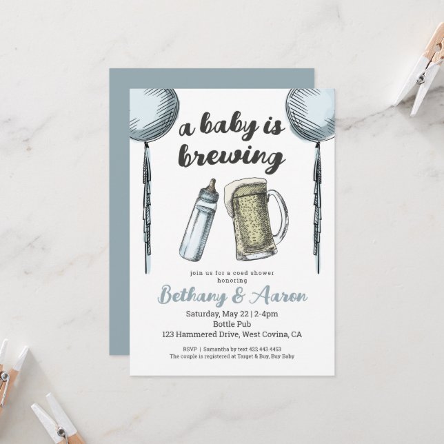 Un Bébé Brèche Couples Baby shower Invitation (Devant/Arrière en situation)
