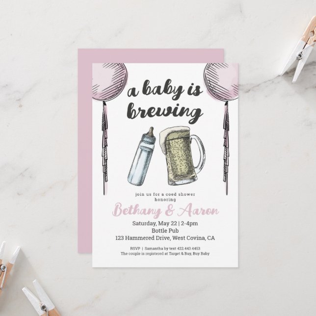 Un Bébé Brèche Couples Baby shower Invitation (Devant/Arrière en situation)