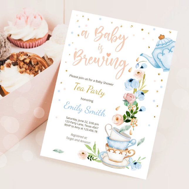 Un bébé est en train de brasser Invitation Tea Par (Créateur téléchargé)