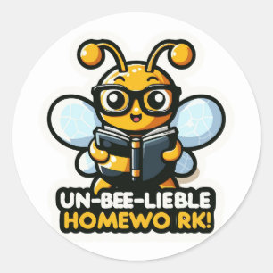 Un-bee-lievable Homework: Cute Bee Back to School Classic Round Sticker