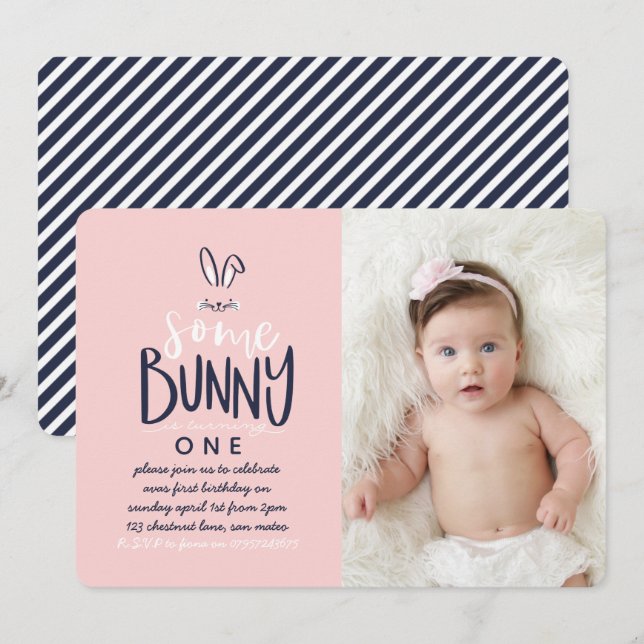 UN BUNNY BANTHDAY PARTY INVITATION (Devant / Derrière)