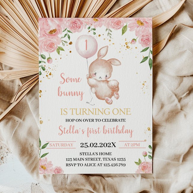 Un Bunny Floral Invitation fête d'anniversaire (Créateur téléchargé)