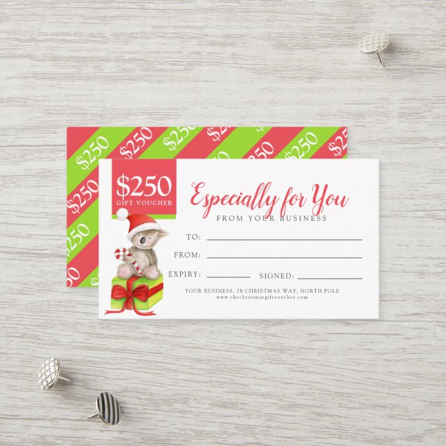 Un cadeau de Noël à l'ours Certificat cadeau de 25 (Devant/Arrière en situation)