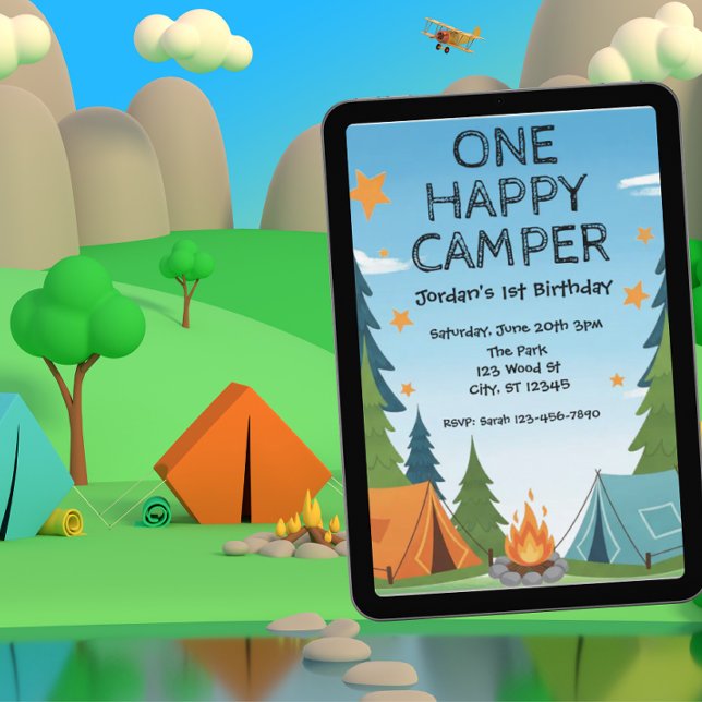 Un campeur heureux, invitation au 1er anniversaire (Créateur téléchargé)