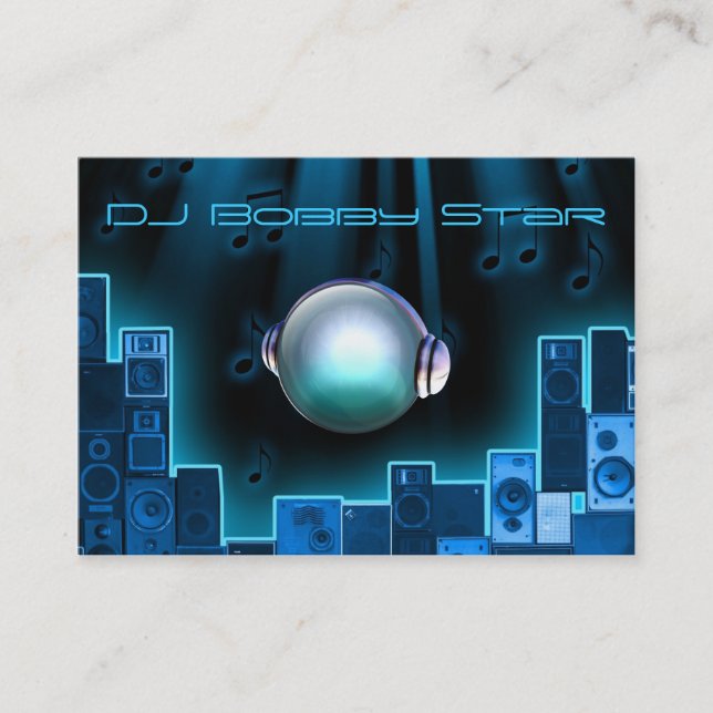 Un carte de visite bleu de laser du DJ de cool (Devant)