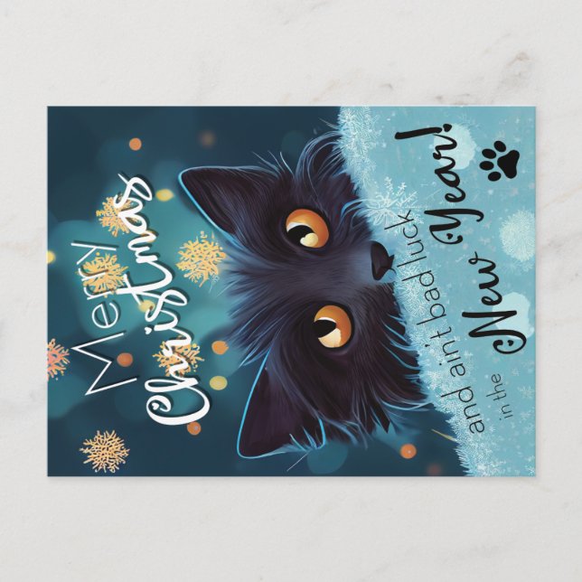 Un chat noir moelleux de Noël pour la chance Carte (Devant)
