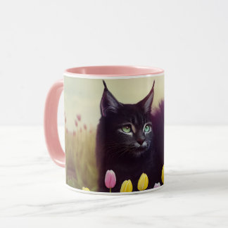 Un Chat Noir Traverse Les Tulipes - Mug