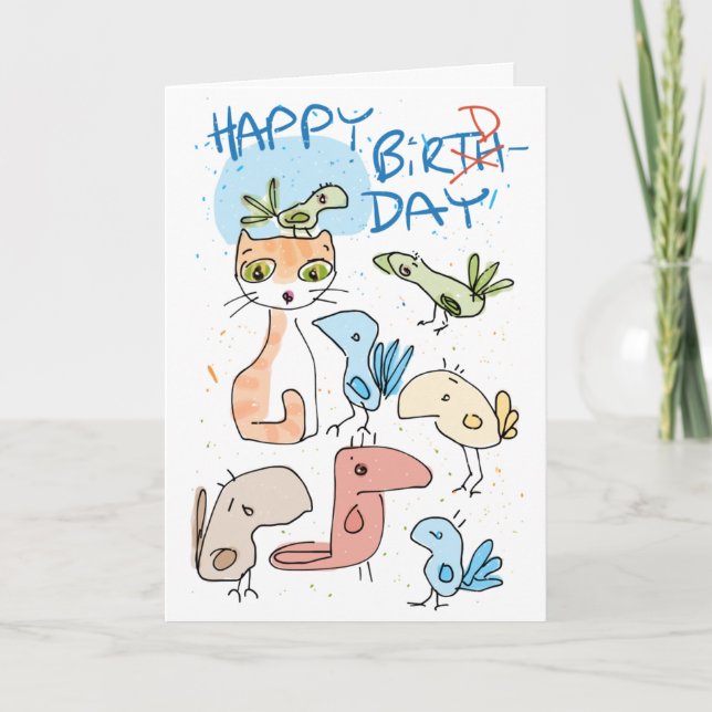 Un chat sur une carte d'anniversaire... ou une car (Devant)