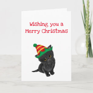Un chaton noir vous souhaite une joyeuse carte de 