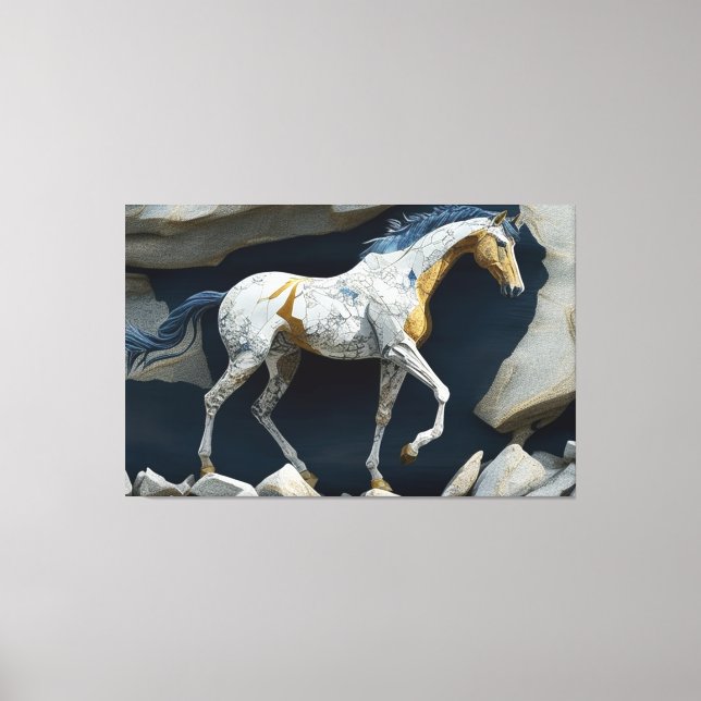 Un cheval debout sur la toile des rochers Imprimer (Recto)