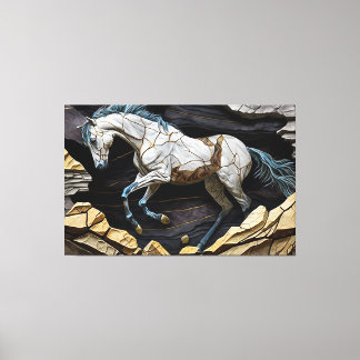 Un cheval galopant sur la toile des rochers Imprim