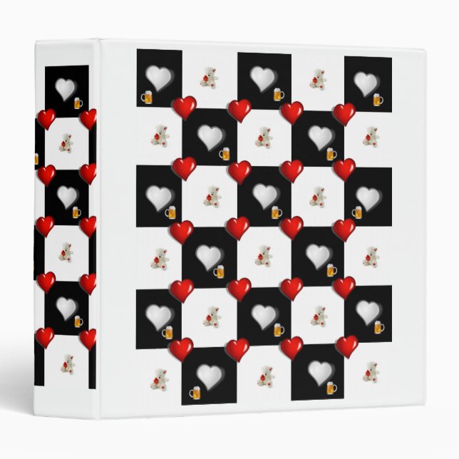 Un Classeur signature White Teddy Bear Coeurs roug (Devant/Côté)